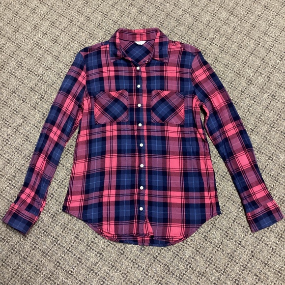 Aeropostale Tops - Aéropostale Blue Pink Plaid Flannel Button Down Long Sleeve Shirt * Juniors M